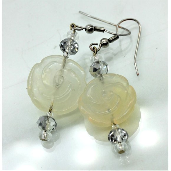 unbranded Jewelry - 925 STERLING MOONSTONE carved rose earrings, 2"